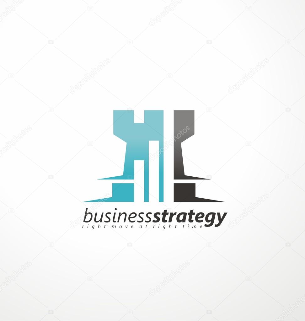Rook symbol with chart bars in negative space. Business strategy logo design concept. Right move at right time. Strategic planning logo template. Modern design theme for business and finance.