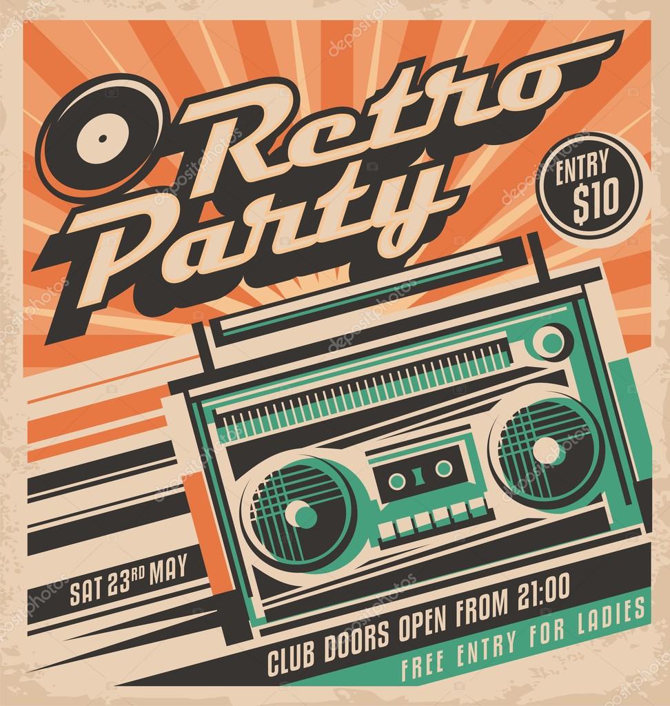 Retro party vintage poster template. Vintage style gramophone on