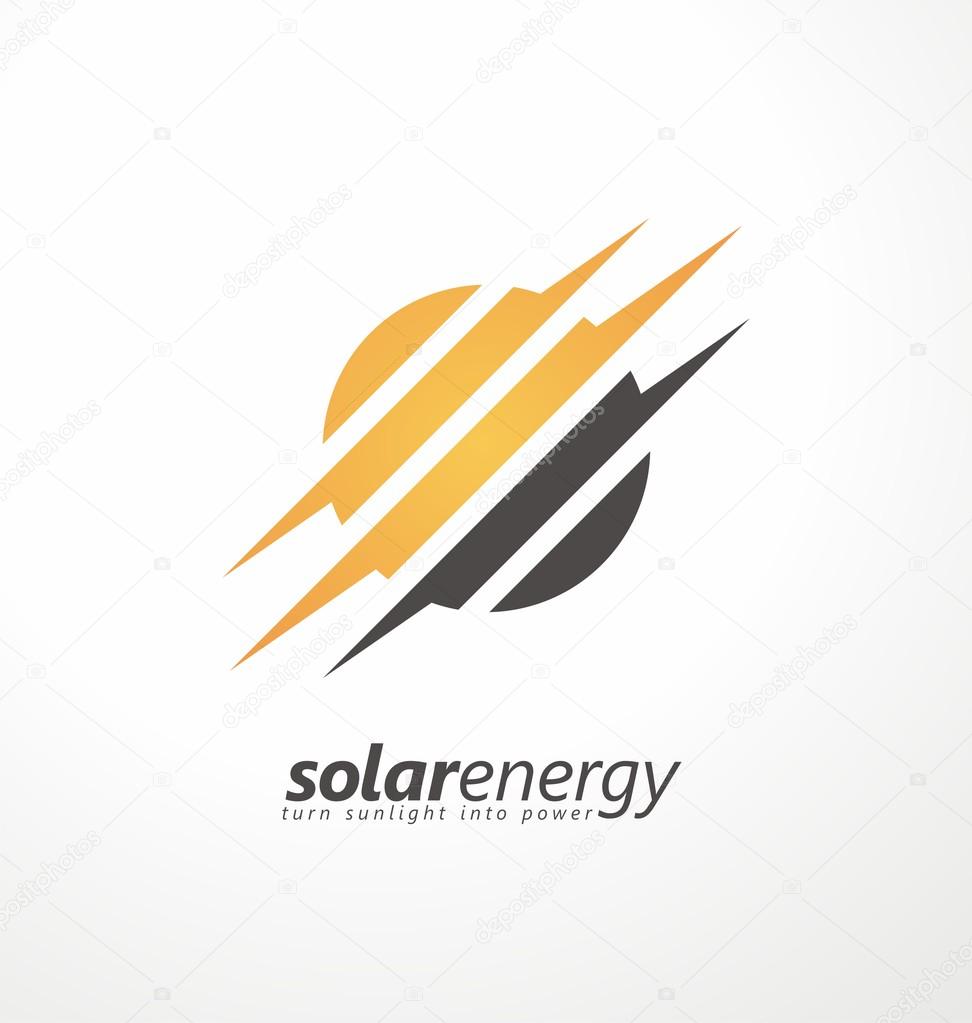 Sun icon with subtly bolt shapes power. Solar energy logo design concept. Creative sign template. Renewable energy symbol. Icon layout.