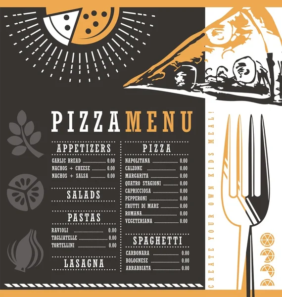 Pizzería menú diseño gráfico idea — Vector de stock