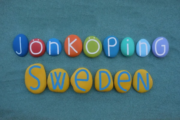 Jonkoping Provincie Smaland Zweden Souvenir Met Veelkleurige Stenen Letters — Stockfoto