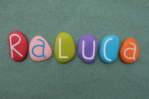 Celebração Raluca Nome Feminino Romeno Comum Composto Com Letras Pedra — Fotografia de Stock