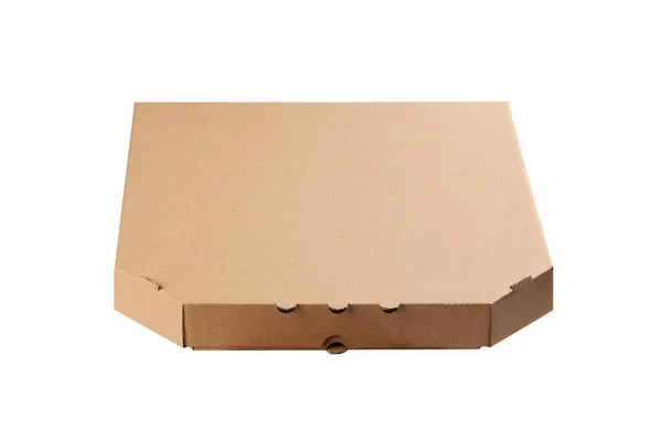 Puste opakowanie kartonowej pizzy. pudełko po pizzy. izolowany na białym tle. pusty szablon projektu — Zdjęcie stockowe