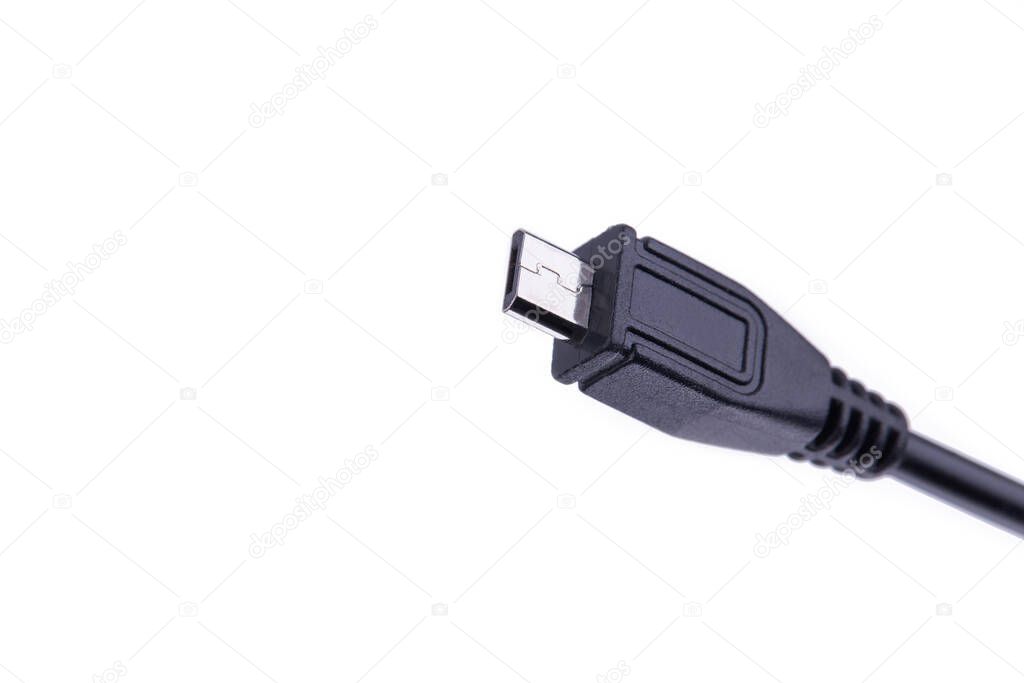 micro usb cable close up isolated on a white background. copy space. macro