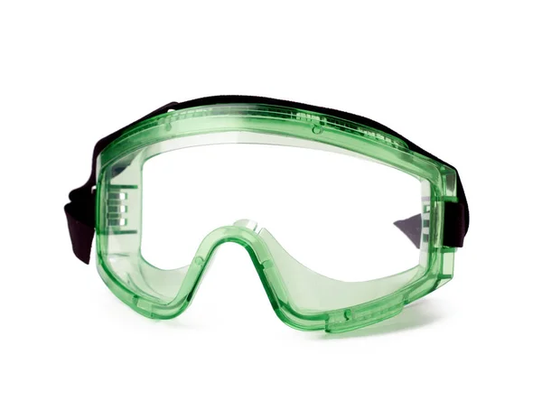 Zöld ipari biztonsági szemüveg. Munkaruha szemüveg. fehér alapon elkülönítve — Stock Fotó
