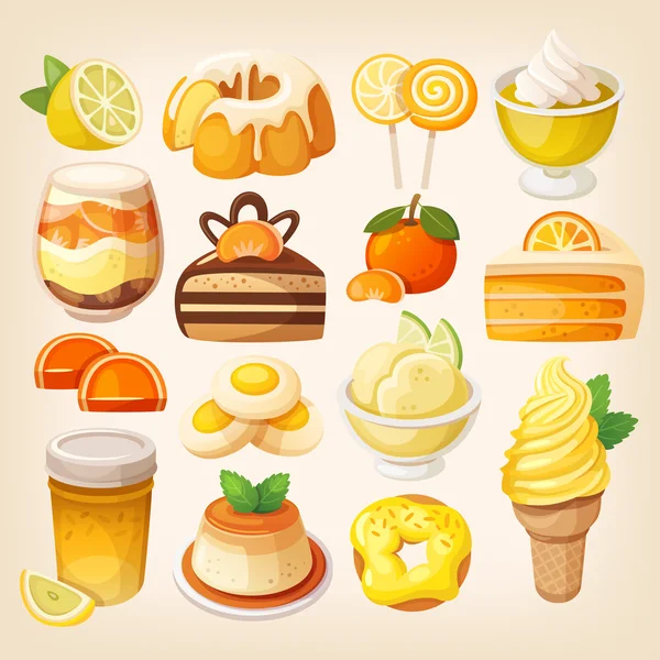 Цветные лимонные и апельсиновые десерты — стоковый вектор