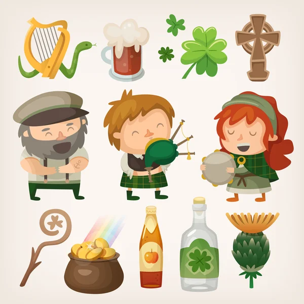 Artículos y prsonajes tradicionales del día de San Patricio — Vector de stock