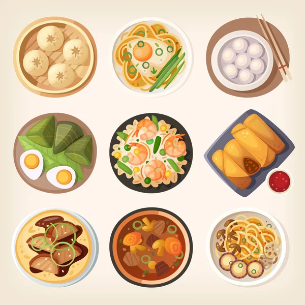 Platos de cocina china — Vector de stock