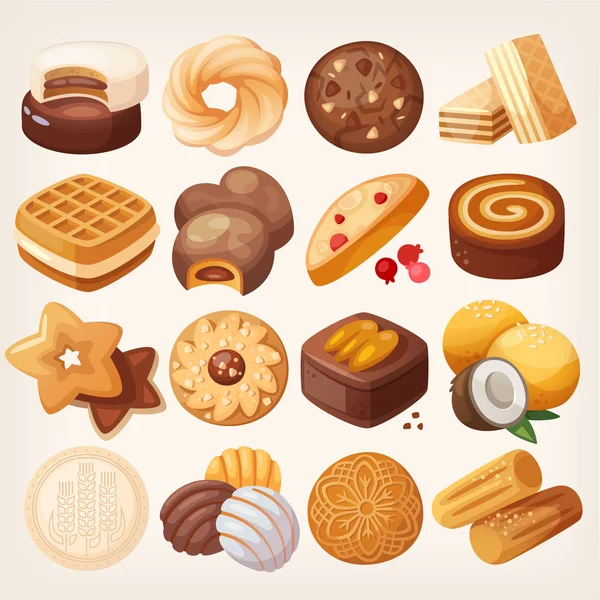 Koekjes en biscuits icons set. — Stockvector