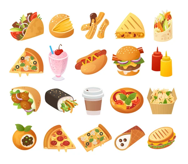 Street Food Images Mexican Usa Italian Vegetarian Cuisines Vector Icons — Stock Vector