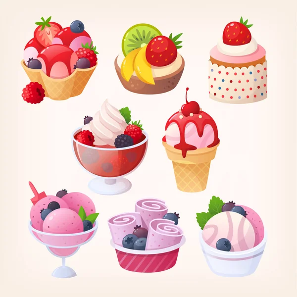 Set Van Bosvruchten Desserts Vector Afbeeldingen — Stockvector