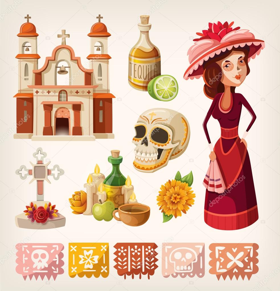 Set of items for day of the dead