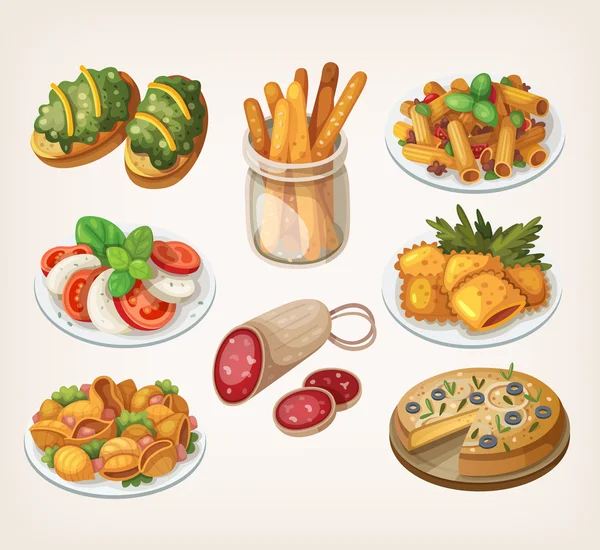 Comida italiana y comidas . — Archivo Imágenes Vectoriales