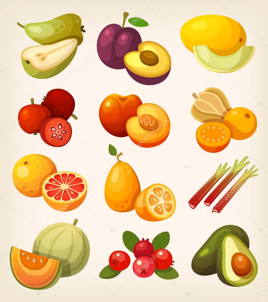 Set of colorful exotic fruit