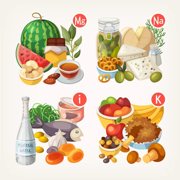 Productos ricos en vitaminas y minerales — Vector de stock