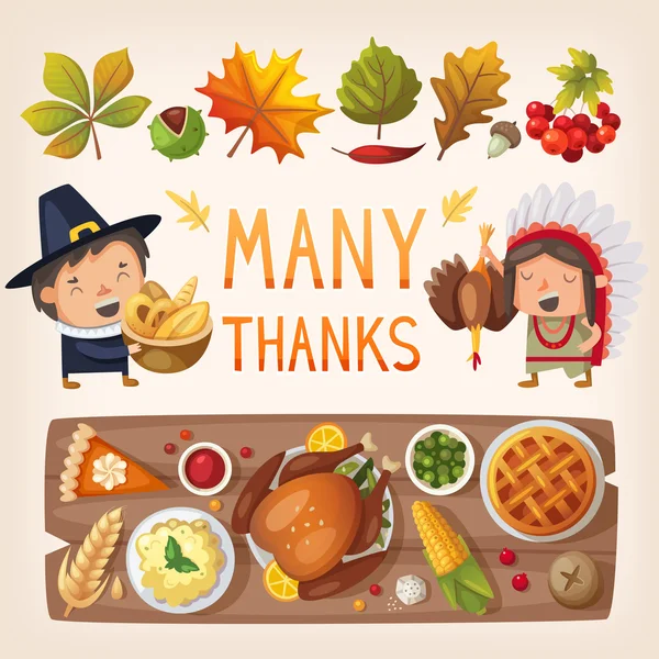 Éléments de carte de jour de Thanksgiving — Image vectorielle