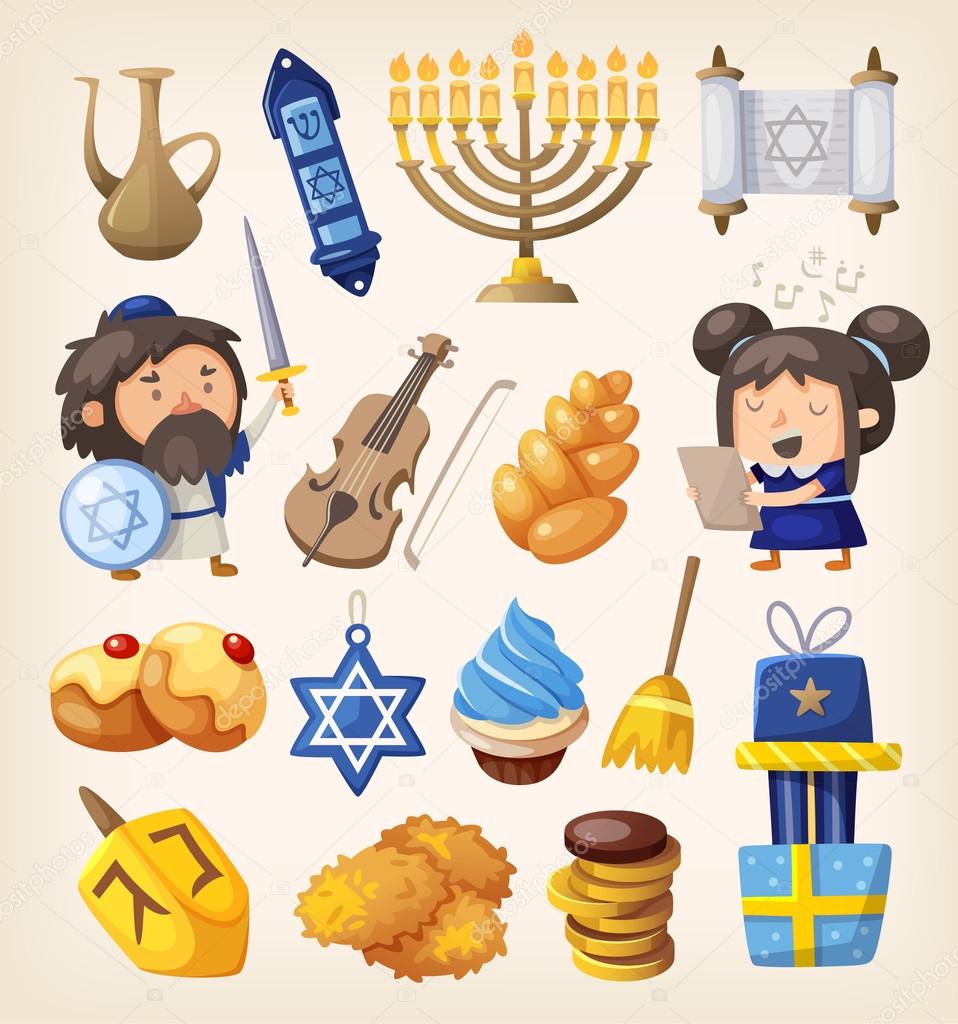 Hanukkah food and decoration elements