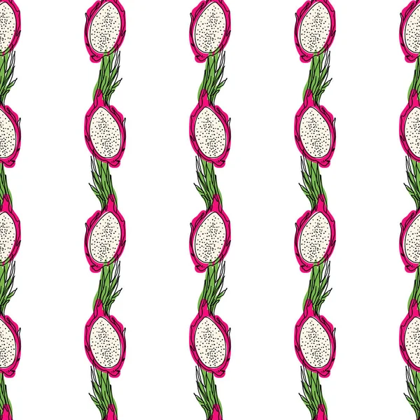 Pitaya Dragon Fette Frutta Cachi Modello Senza Cuciture Stile Doodle — Vettoriale Stock