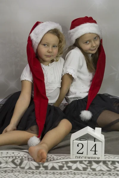 Girls as St. Santas — Stock Photo, Image