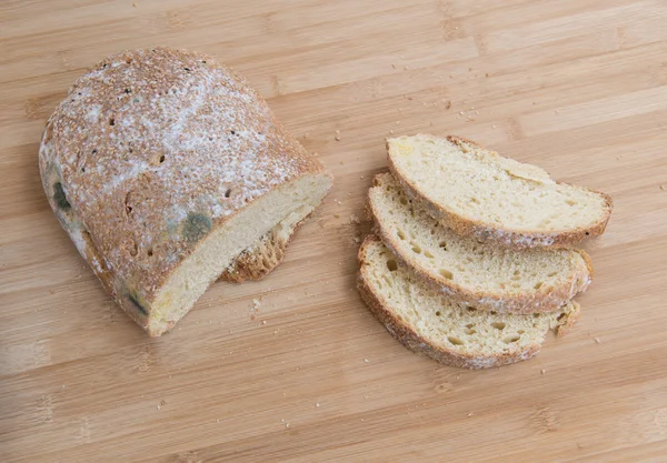 Sepotong roti berjamur yang tidak sehat — Stok Foto