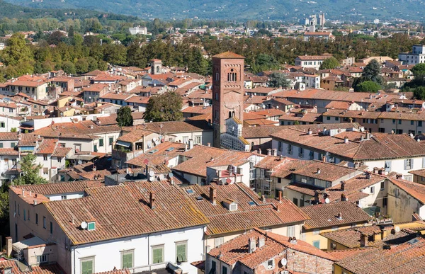 Paysage urbain avec les toits de la ville de Lucques depuis la tour Torre Ginigi. Toscane Italie centrale — Photo