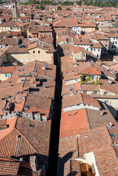 Paysage urbain avec des toits de Torre Ginigi tour Lucques ville. Toscane Italie centrale — Photo