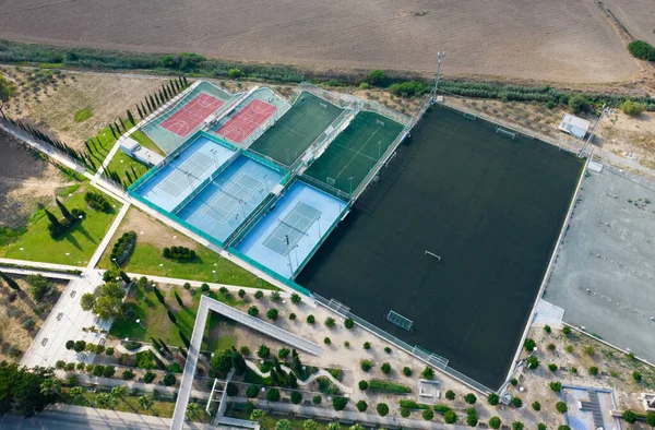 Empty stadiums for football, basketball and tennis sports, Aerial, drone photograph — Stock Photo, Image