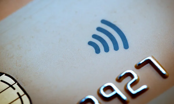 Close up of a Credit card with conductless   symbol — Stock Photo, Image