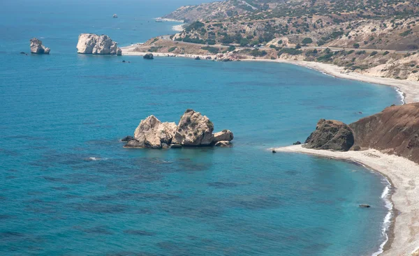 阿芙罗狄蒂岩石海滩，塞浦路斯帕福斯的海景 — 图库照片
