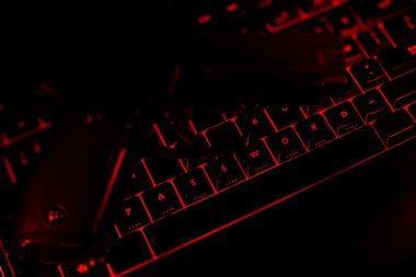 Parola metin ve tabanca ışıklı tuşların klavye üzerinde