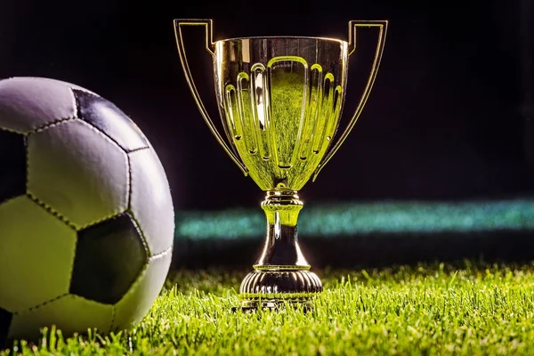 Fußball-Pokal mit Fußball — Stockfoto