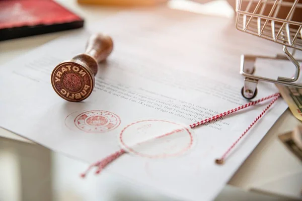 Notary stamp on the power of attorney. Confidential, request. — Stock Photo, Image