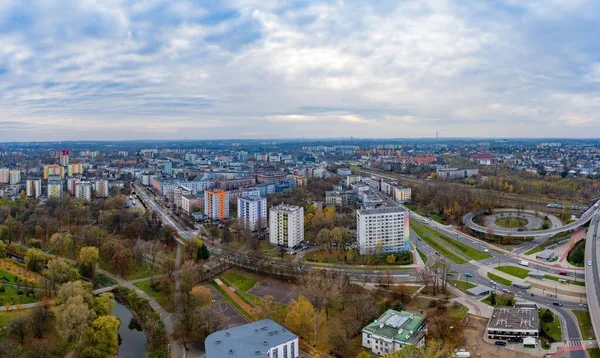 Widok z lotu ptaka na centrum Sosnowca. Polska. — Zdjęcie stockowe