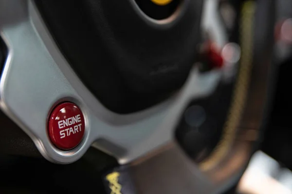 Start and stop engine push button in sports car — Stock Photo, Image