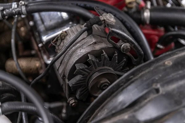 Car part alternator in old classic car — Stock Photo, Image