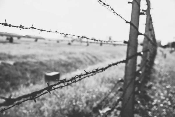 A close view the fence of the Auschwitz concentration camp in Poland. — Stock Photo, Image