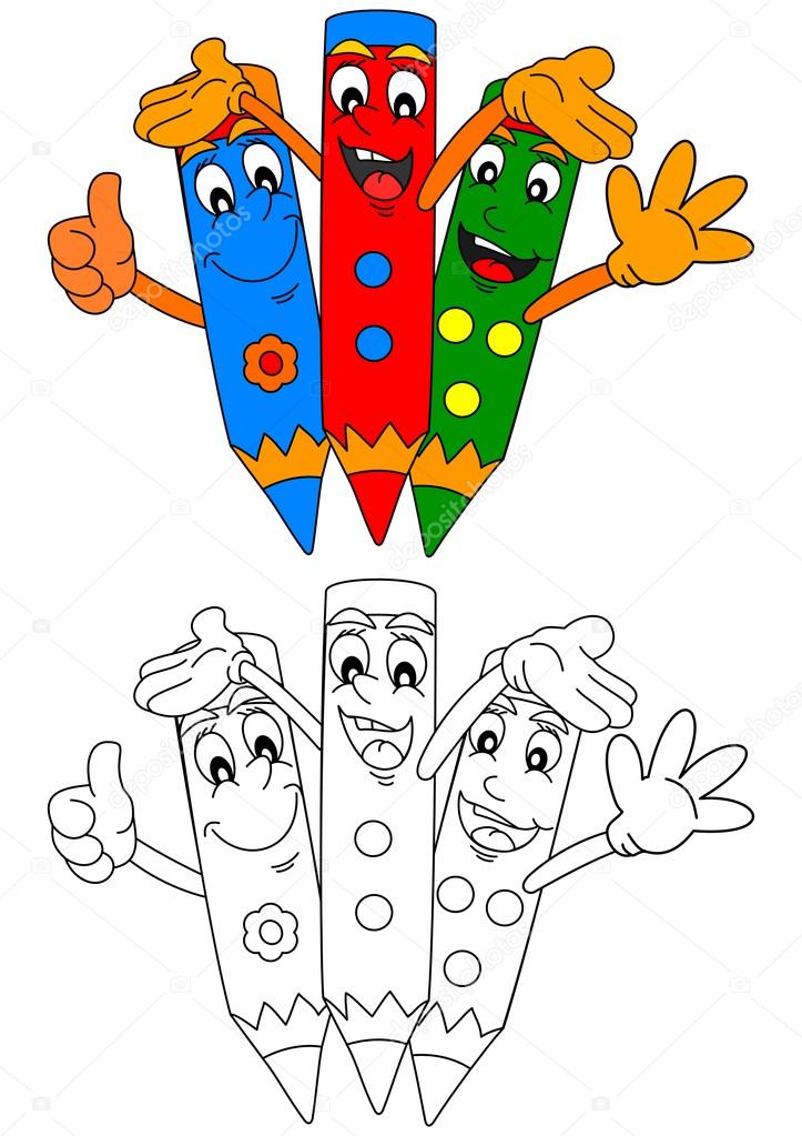 Tre matite colorate sorridenti come libri da colorare per bambini -  Vettoriale Stock di ©petr73 103643778