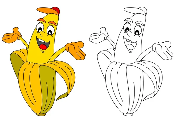 Banana amarela alegre como um livro de colorir para crianças pequenas —  Vetores de Stock