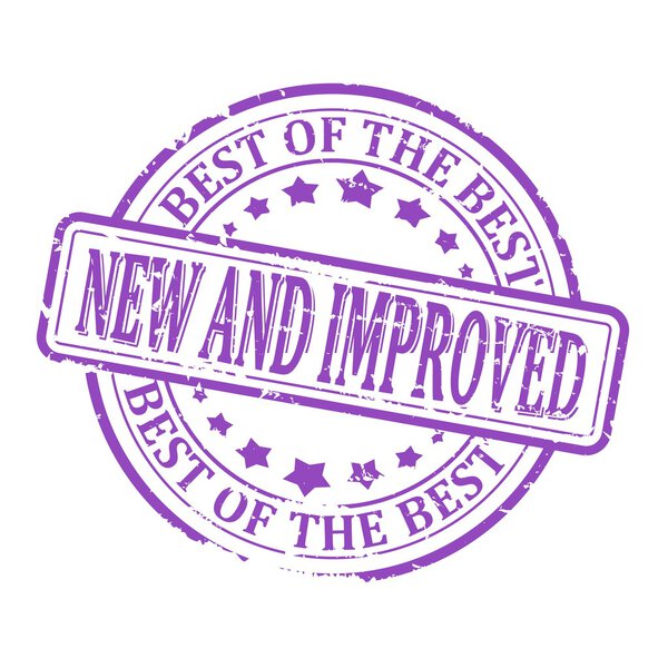 Damaged Round purple stamped - New and improved, with the best of the best - vector