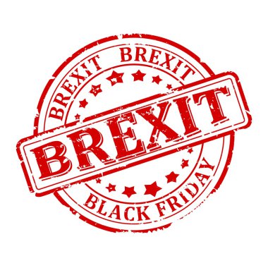 Yuvarlak kırmızı brexit, Black Friday - vektör damgalı - zarar