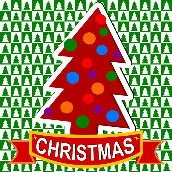 绿色和白色方块用圣诞树-圣诞贺卡 — 图库照片
