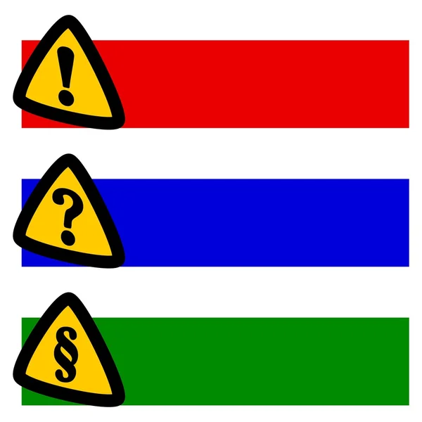 Triángulos amarillos con sección, exclamación y signo de interrogación —  Fotos de Stock