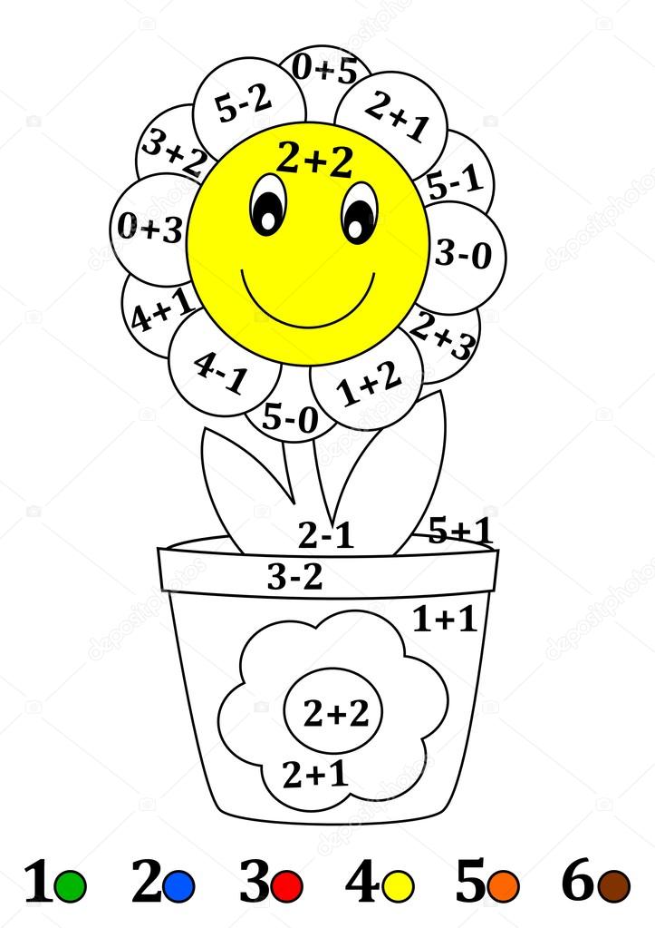 Counting with colors for children - a flower pot, flower