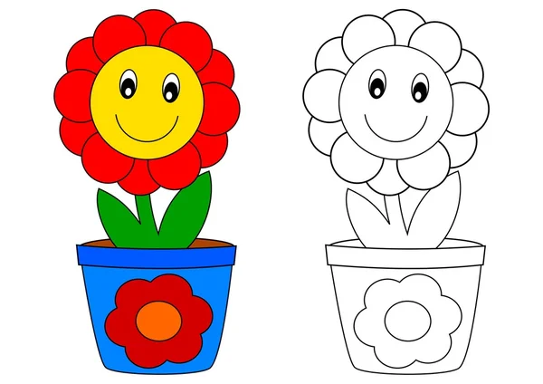 Red flower in blue pot - Coloring Book — Stock Photo, Image