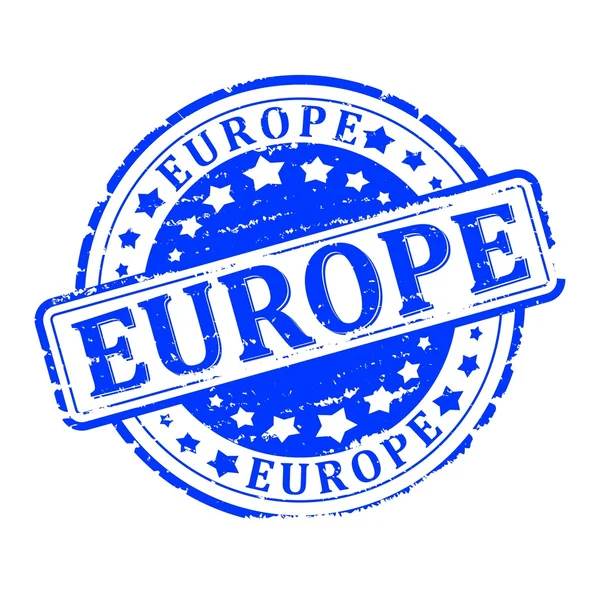 Uszkodzenia na niebieski znaczek z ilustracją słów - Europa- — Zdjęcie stockowe