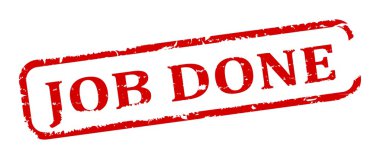 -İş bitmiş - kelimelerle çizilmiş kırmızı oval pul illüstrasyon