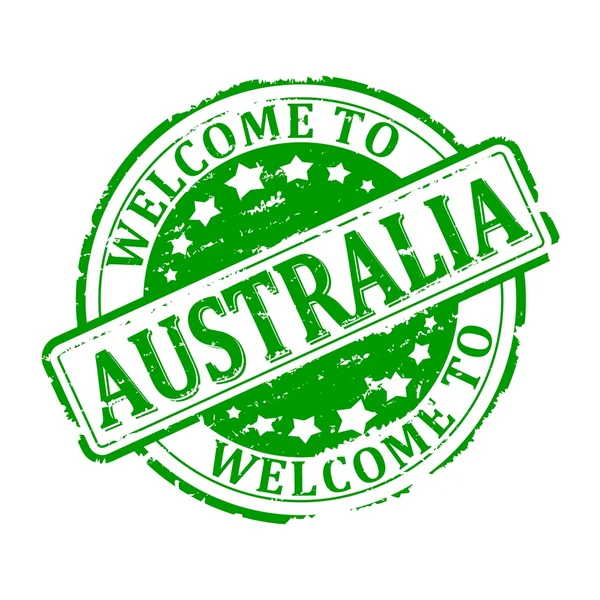 Damage to green stamp with the words - welcome to australia - illustration — Stock Photo, Image