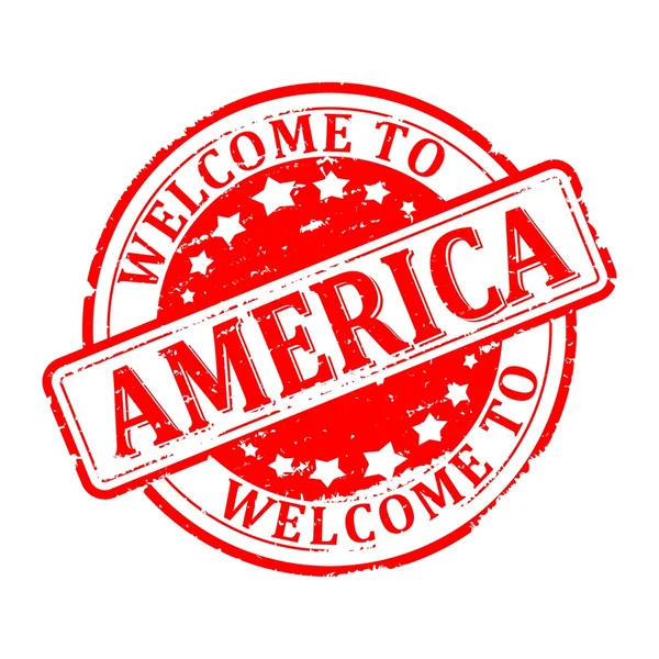 Daño al sello rojo con las palabras - bienvenido a América - ilustración — Foto de Stock