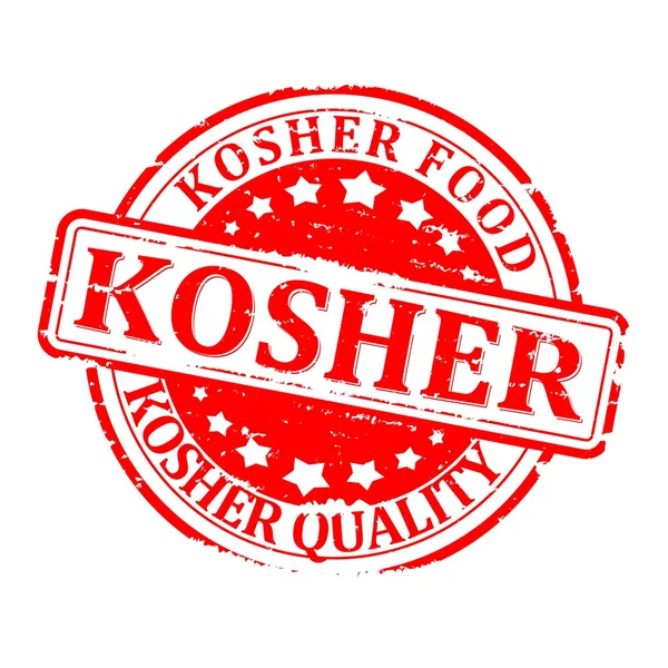 Sello redondo rojo dañado con la inscripción - calidad de los alimentos kosher - ilustración —  Fotos de Stock