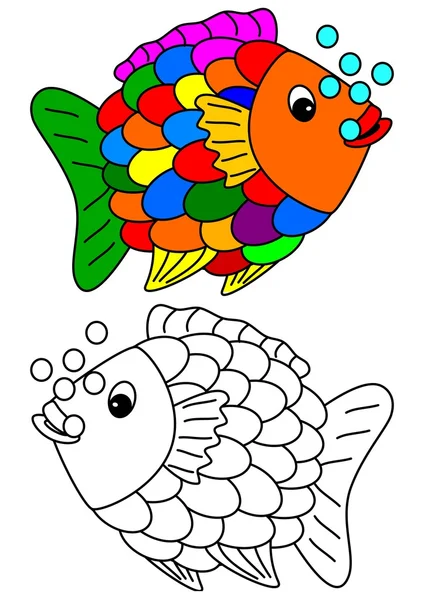 Color coloring book for young children - colorful fish — Stock Photo, Image